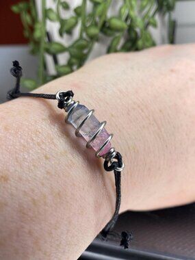 Trans Pride pink Blue Quartz Friendship Bracelet- /Steel/Copper/Bronze- AdjCord